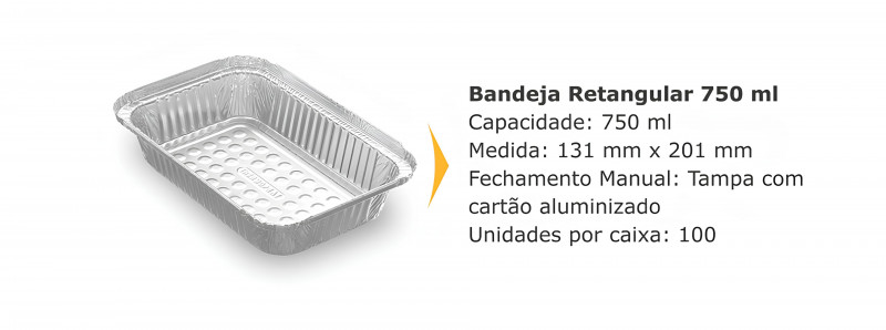 Marmitex De Alumínio Bandeja 750ml C/ Tampa C/100u