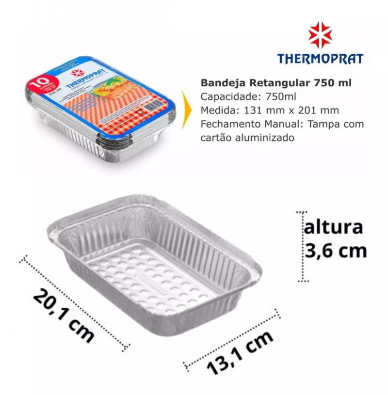 Marmitex De Alumínio Bandeja 750ml C/ Tampa C/100u