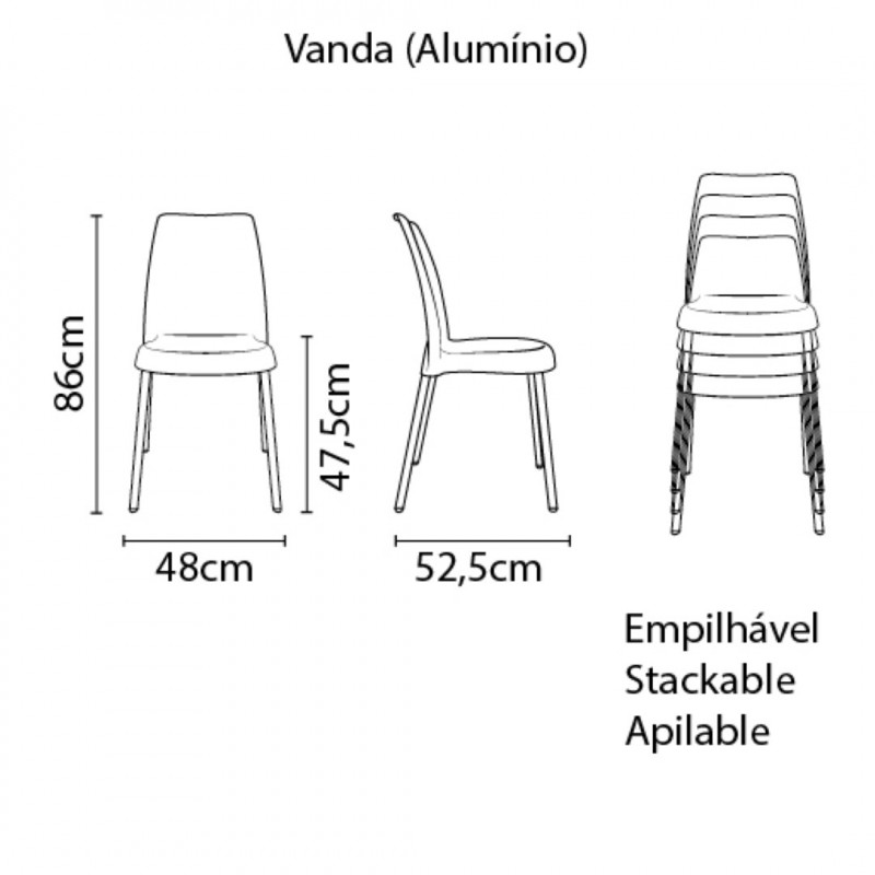 Cadeira Plastica Tramontina Vanda Preta Pernas De Aluminio