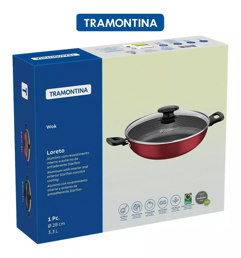 Panela Wok Tramontina Loreto Alumínio Antiaderente Vermelha
