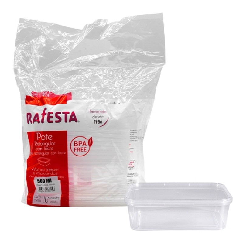 Pote Retangular Marmita C/ Tampa E Lacre 500Ml -10Un (8815)