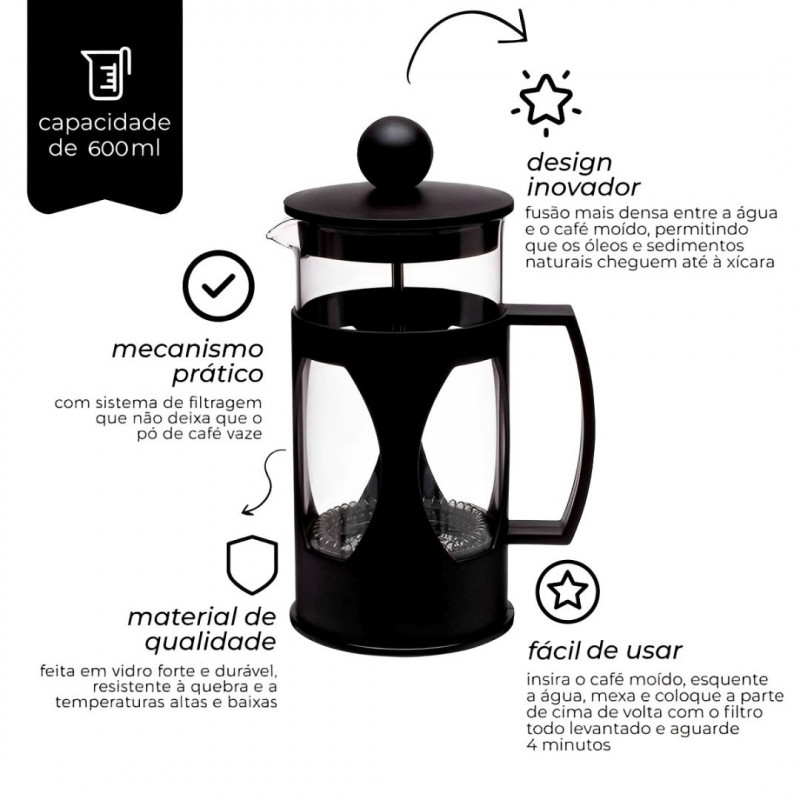 Cafeteira Prensa Francesa Capacidade 600ml Mimo Style