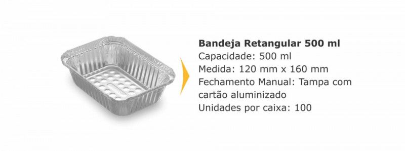 Marmitex De Alumínio Bandeja 500ml C/ Tampa C/100u
