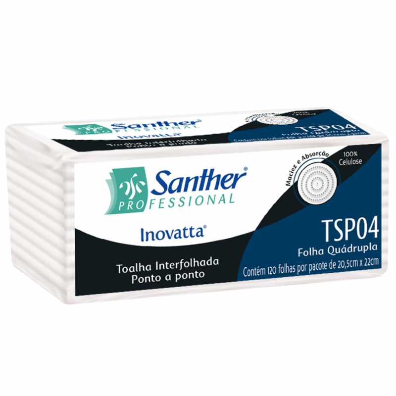 TOALHA DE PAPEL FOLHA QUADRUPLA 2 DOBRAS INTERFOLHA SANTHER TSP04 PCT C/ 120 UN