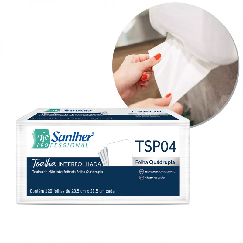 TOALHA DE PAPEL FOLHA QUADRUPLA 2 DOBRAS INTERFOLHA SANTHER TSP04 PCT C/ 120 UN