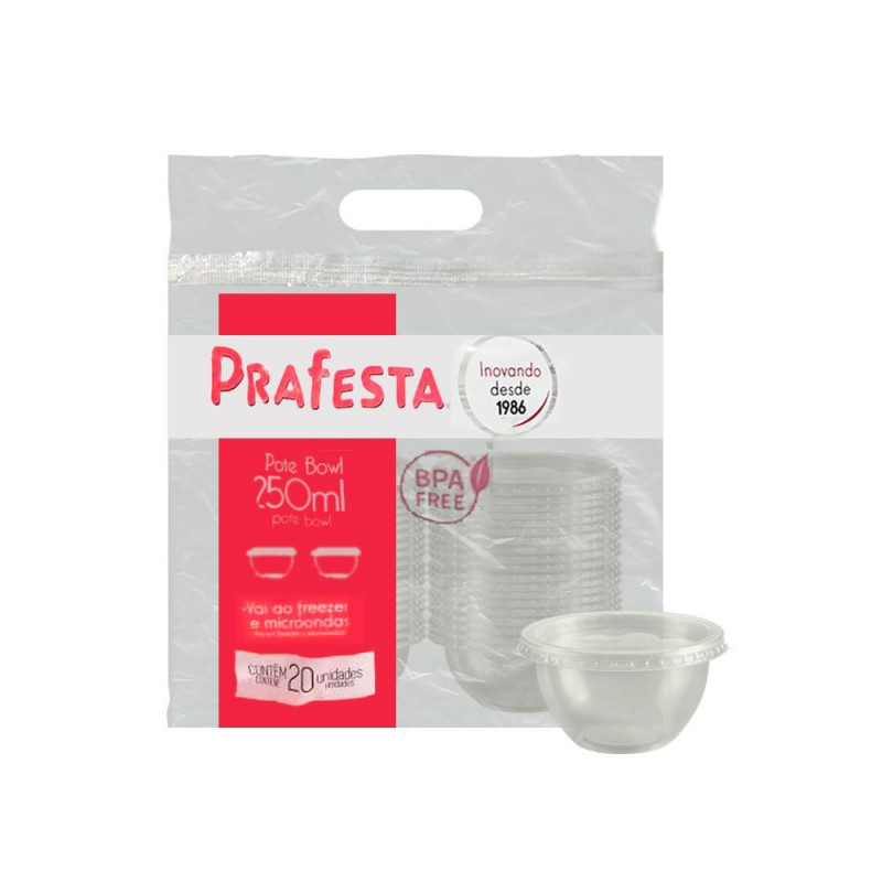 BOWL 250 ML C/ TAMPA PRAFESTA PT C/ 20 UN (8492)