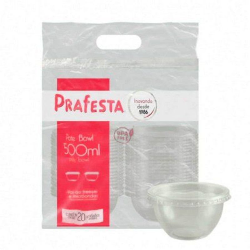 BOWL 500 ML C/ TAMPA PRAFESTA PT C/ 20 UN (8494)