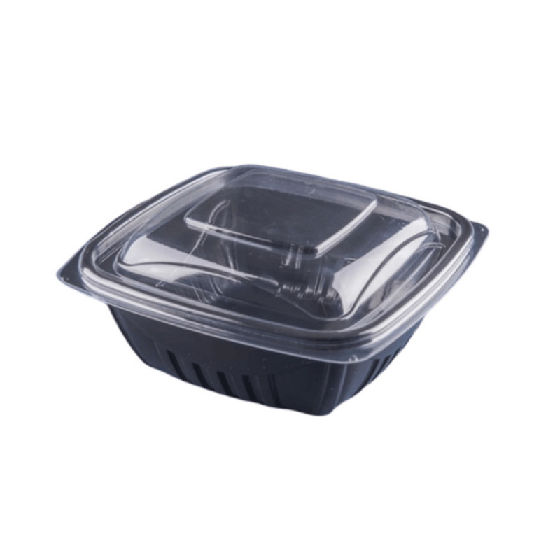 100 Unid Bandeja Quadrada Com Tampa 1300 Ml G337 Galvanotek Cor Preto