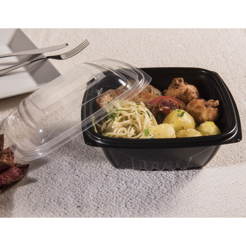 100 Unid Bandeja Quadrada Com Tampa 1300 Ml G337 Galvanotek Cor Preto