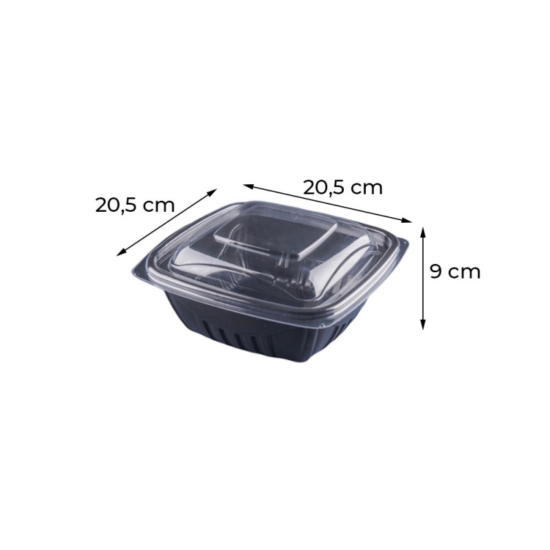 100 Unid Bandeja Quadrada Com Tampa 1300 Ml G337 Galvanotek Cor Preto