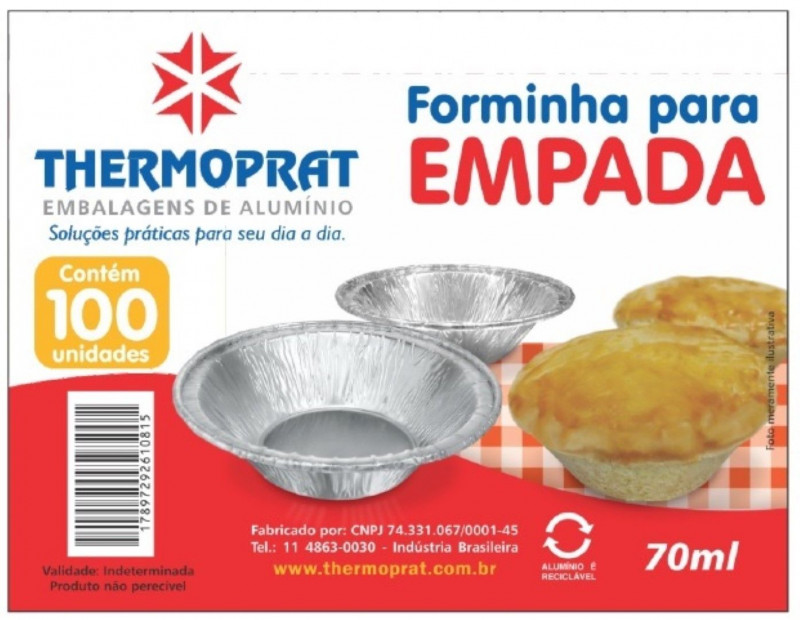 FORMA DE ALUMÍNIO P/ EMPADA 70 ML THERMOPRAT - PACOTES C/ 100 UNIDADES