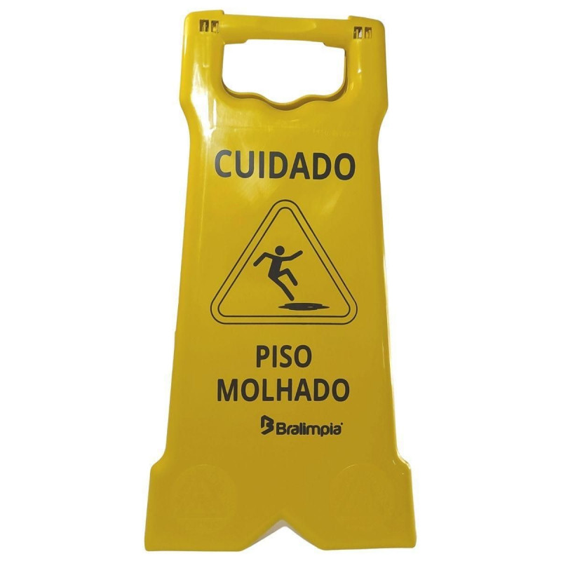 PLACA SINALIZADORA DOBRAVEL CUIDADO PISO MOLHADO BRALIMPIA (PLC0001)