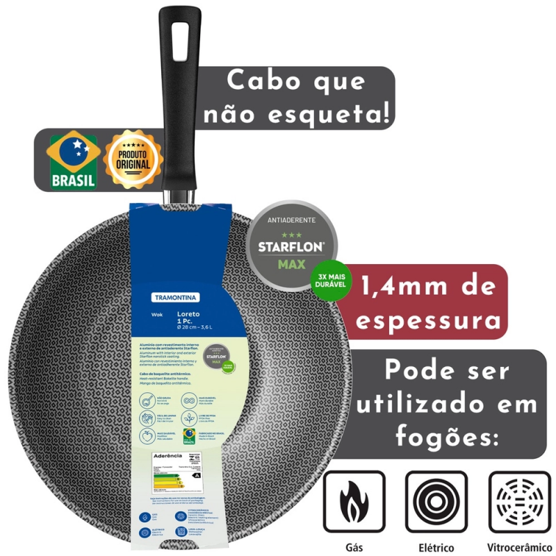 Panela Wok 28cm Loreto Vermelha Tramontina