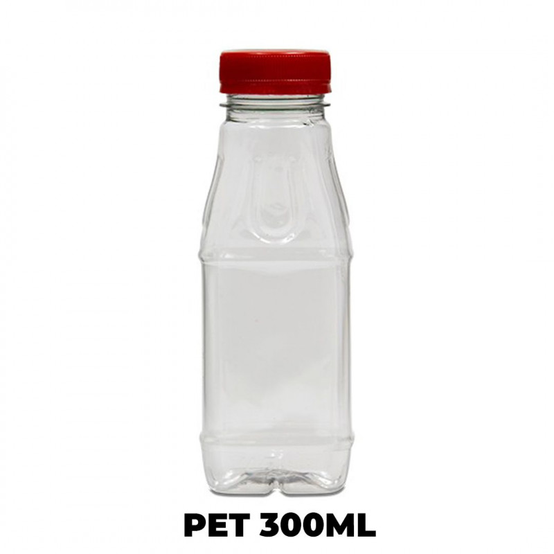 GARRAFA PET 300 ML QUADRADA TAMPA C/ ROSCA LARANJA USICOMP - 100 UNIDADES