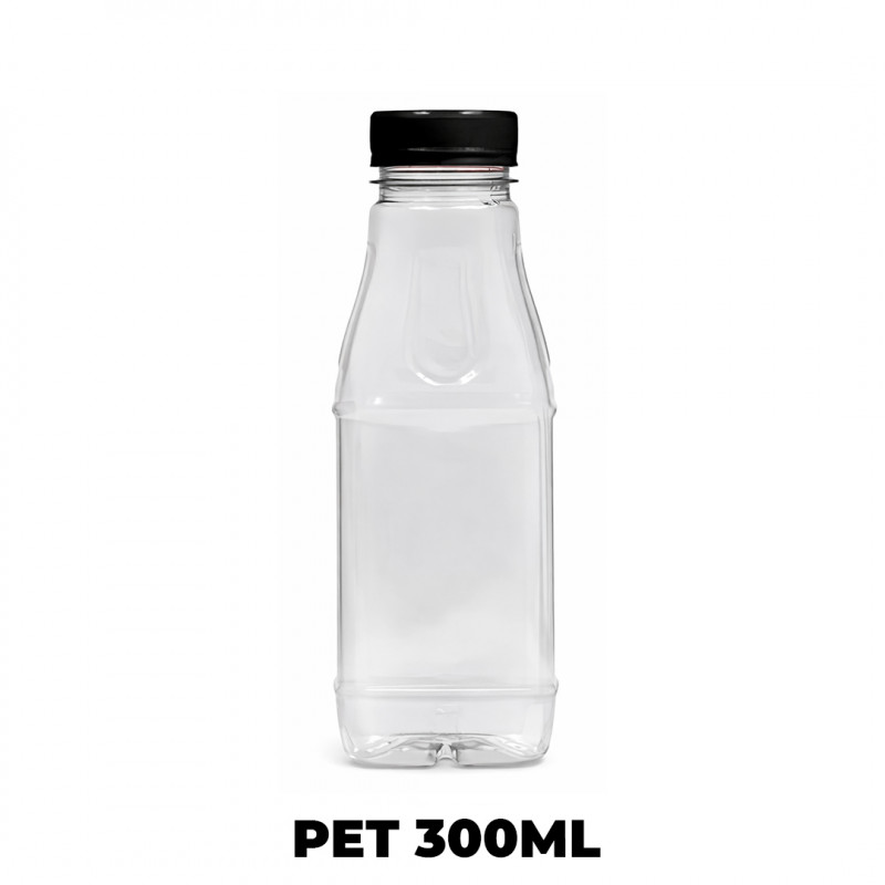 GARRAFA PET 300 ML QUADRADA TAMPA C/ PRETA LARANJA USICOMP - 100 UNIDADES