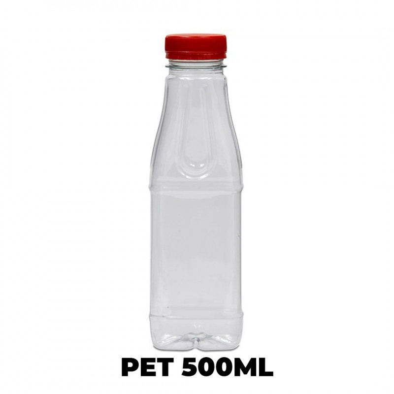 GARRAFA PET 500 ML QUADRADA TAMPA C/ ROSCA LARANJA USICOMP - 100 UNIDADES