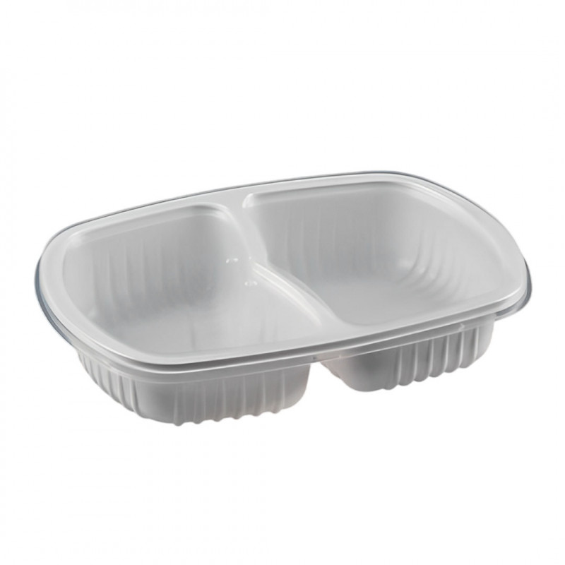 100un Marmita Descartavel C/ Duas Divisórias Galvanotek G322 Cor Branco