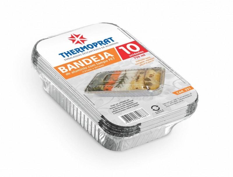 BANDEJA ALUMÍNIO C/ TAMPA PET 750 GR THERMOPRAT - PACOTE C/ 10 UNIDADES