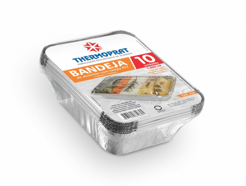 BANDEJA ALUMÍNIO C/ TAMPA PET 1000 GR THERMOPRAT - PACOTE C/ 10 UNIDADES