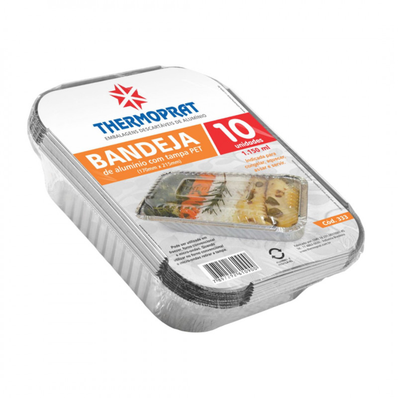 BANDEJA ALUMíNIO C/ TAMPA PET 1150 GR THERMOPRAT- PACOTE C/ 10 UNIDADES