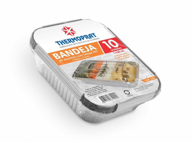 BANDEJA ALUMÍNIO C/ TAMPA PET 1150 GR THERMOPRAT - CAIXA C/ 20 PACOTES C/ 10 UNIDADES