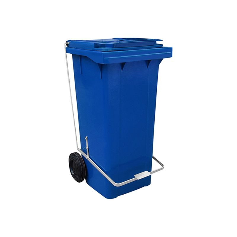 Container Plastico Com Pedal Lateral e Rodas 120 Litros Azul
