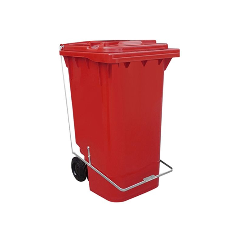 Container Plastico Com Pedal Lateral e Rodas 120 Litros Vermelho