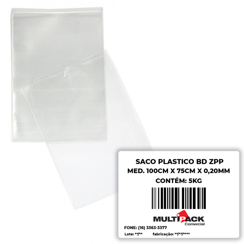 SACO PLÁSTICO BD 100X75X020 Mi C/ 5 KG ZPP