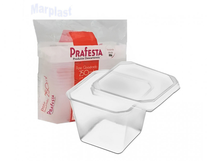POTE QUADRADO C/ TAMPA 500 ML PRAFESTA PT C/ 20 UN (8470)