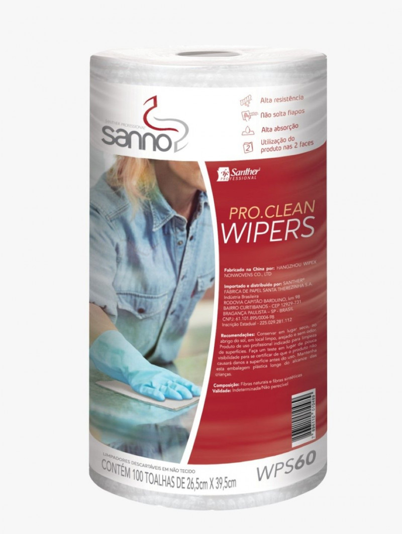 PANO WIPERS BRANCO 26,5CMx39,5CM 60GR PROCLEAN BOBINA SANTHER WPS60 1 UN