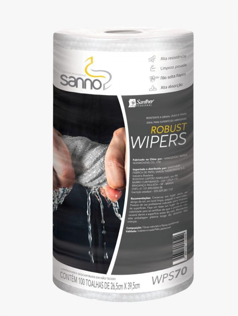 PANO WIPERS BRANCO 26,5CMx39,5CM 60GR ROBUST BOBINA SANTHER WPS70 1 UN