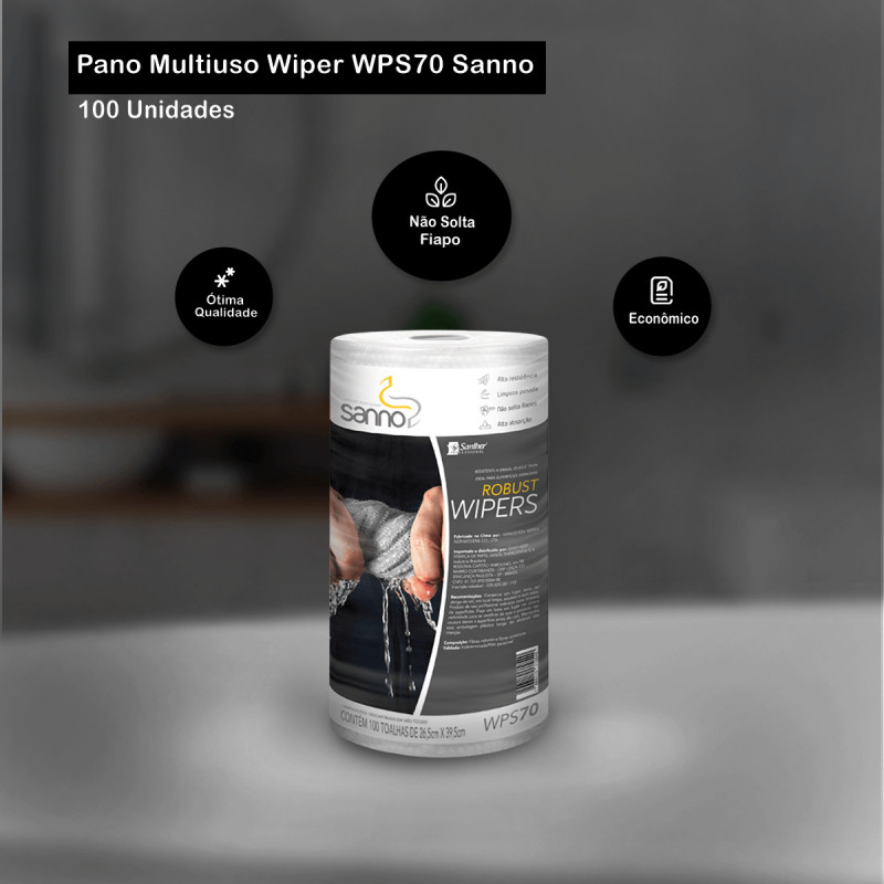 PANO WIPERS BRANCO 26,5CMx39,5CM 60GR ROBUST BOBINA SANTHER WPS70 CX C/ 8UN