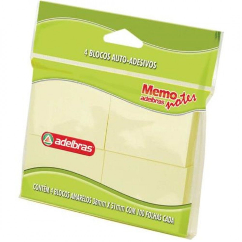 BLOCO 38X51MM RECADOS MEMONOTES AMARELO C/ 100 FOLHAS CX C/ 48 PT