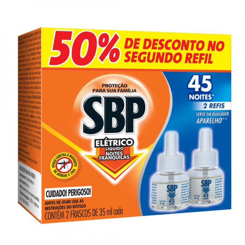 SBP REFIL 2 UN 45 NOITES ELETRICO 35 ML - 2 REFIS UN COM 1 UN