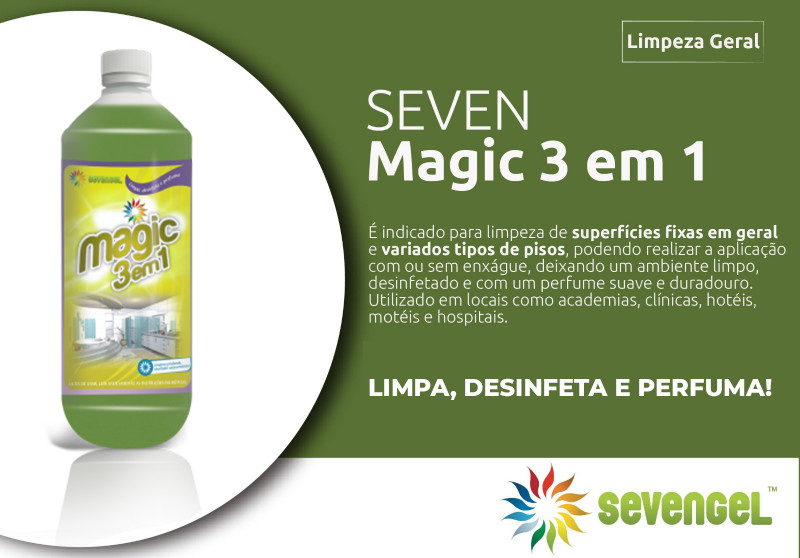 LIMPADOR PERFUMADOR 1 L MAGIC 3 EM 1 CONCENTRADO SEVENGEL CX C/12 UN (5571)