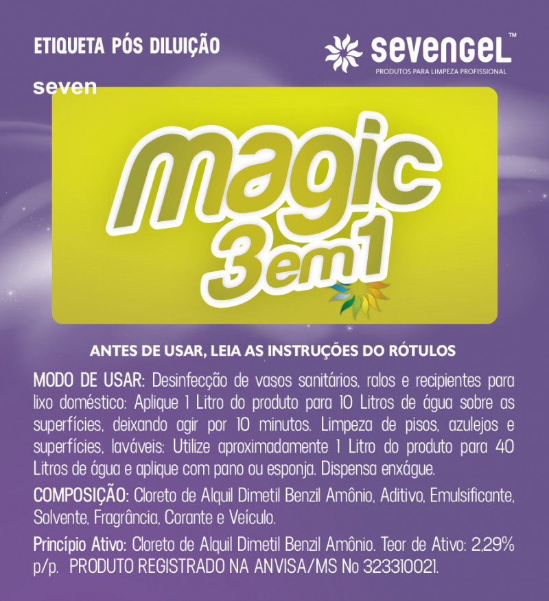 LIMPADOR PERFUMADOR 1 L MAGIC 3 EM 1 CONCENTRADO SEVENGEL CX C/12 UN (5571)