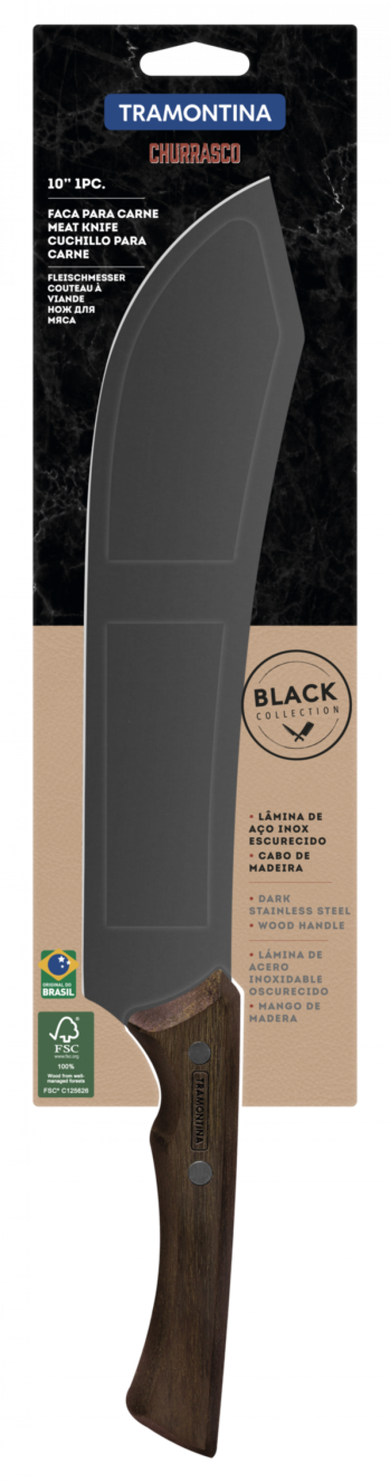 Faca Carne Tramontina Churrasco Black Com Lâmina De Aço 10
