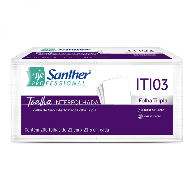 TOALHA DE PAPEL PAPEL FOLHA DUPLA 3 DOBRAS SANTHER ITI03 PT C/ 200 FOLHAS