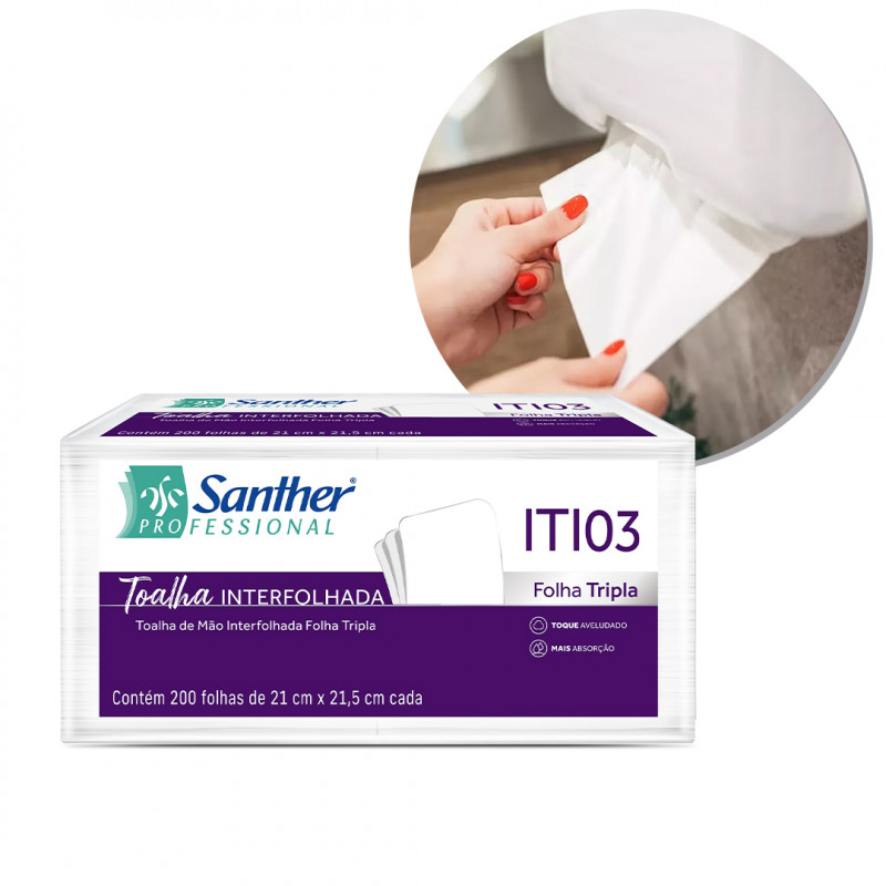 TOALHA DE PAPEL PAPEL FOLHA DUPPLA 3 DOBRAS SANTHER ITI03 PT C/ 200 FOLHAS