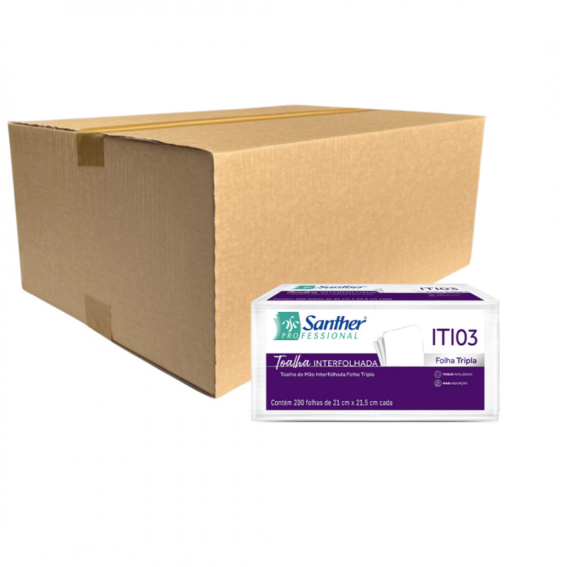 TOALHA DE PAPEL PAPEL FOLHA DUPPLA 3 DOBRAS SANTHER ITI03 CX C/ 2400 FOLHAS