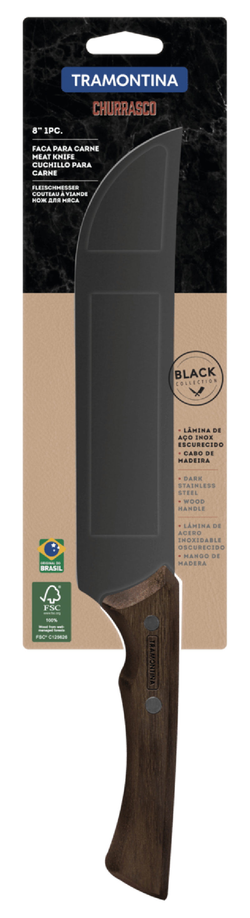 Faca Carne Tramontina Churrasco Black Lâmina Aço Inox 8