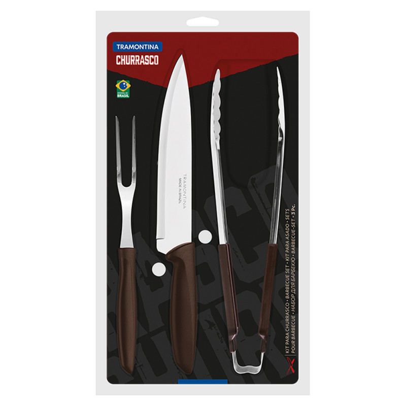 Jogo Faca Churrasco Tramontina Kit Conjunto Cozinha 3 Pçs
