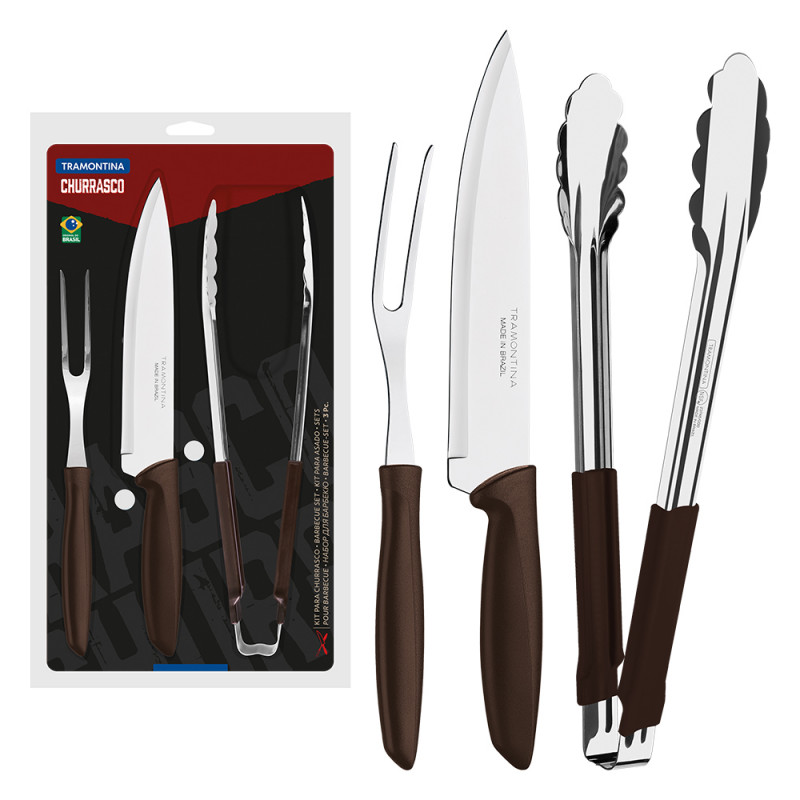 Jogo Faca Churrasco Tramontina Kit Conjunto Cozinha 3 Pçs