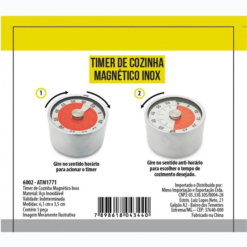 Timer Cronometro Culinario Digital Magnético Imã 60 Minutos
