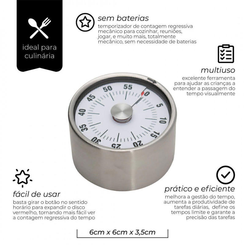 Timer Cronometro Culinario Digital Magnético Imã 60 Minutos