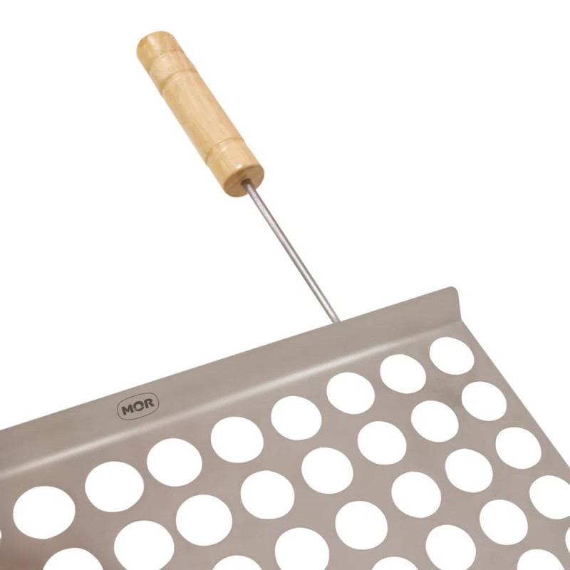 Grelha Moeda Inox P/churrasco 40x50 Cm C/cabo De Madeira Mor