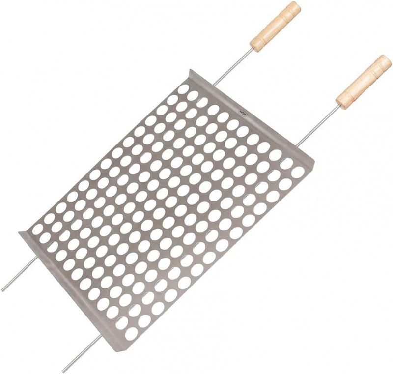 Grelha Moeda Inox P/churrasco 40x50 Cm C/cabo De Madeira Mor