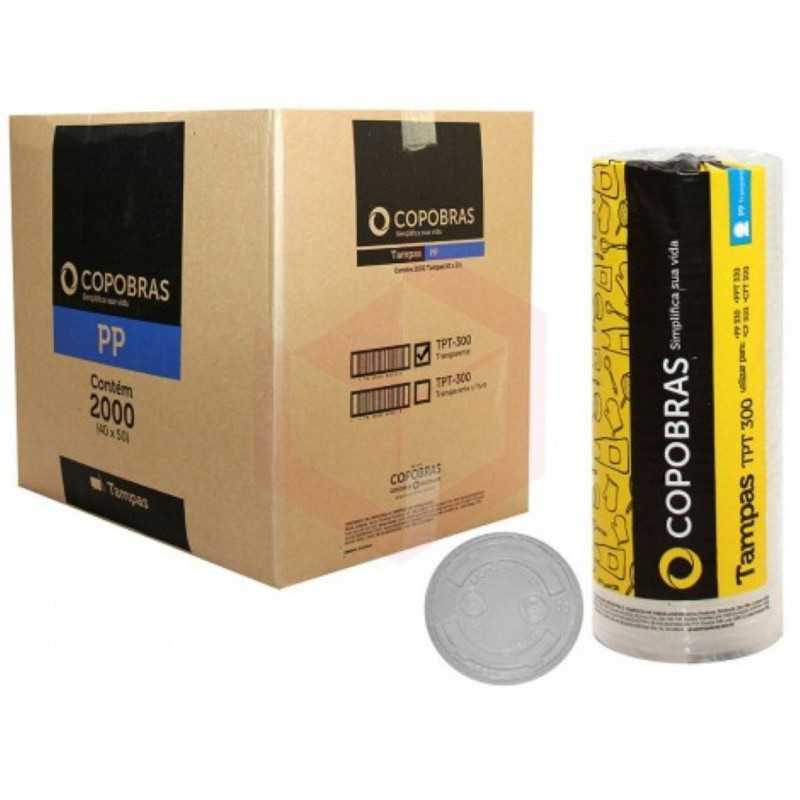 TAMPA PLÁSTICA PARA COPO 250/300 ML SEM FURO COPOBRAS CAIXA C/ 40 PCT C/ 50 UN (TPT-300)