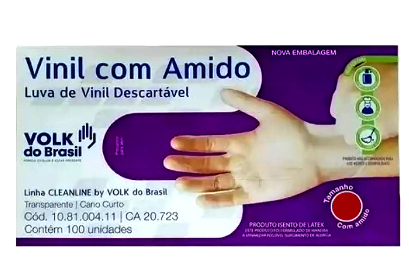 LUVA VINIL S/PO M NAO CIRURGICA VOLK - 108107811 CX COM 100 UN