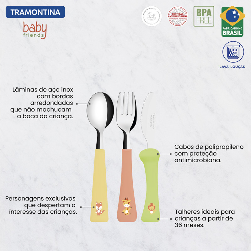 Jogo De Talheres Infantil 3 Pçs Baby Friends-Tramontina Inox